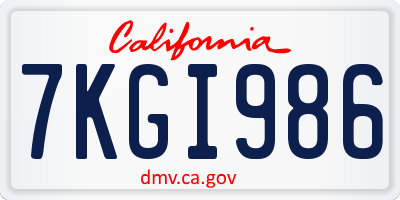 CA license plate 7KGI986