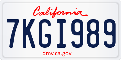 CA license plate 7KGI989