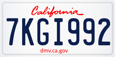 CA license plate 7KGI992