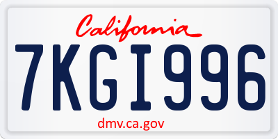CA license plate 7KGI996