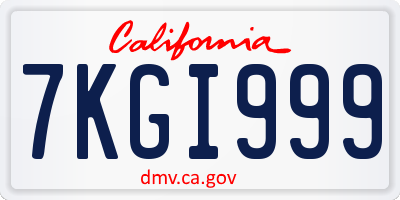 CA license plate 7KGI999