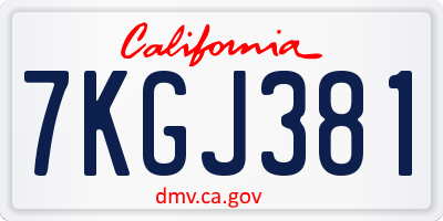 CA license plate 7KGJ381
