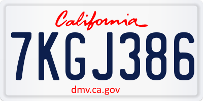 CA license plate 7KGJ386