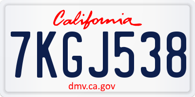 CA license plate 7KGJ538