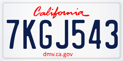 CA license plate 7KGJ543