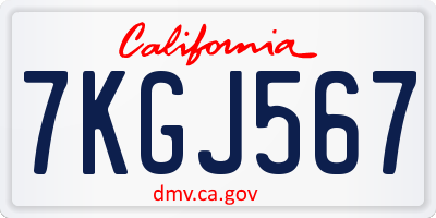 CA license plate 7KGJ567