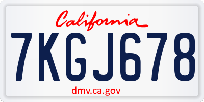 CA license plate 7KGJ678