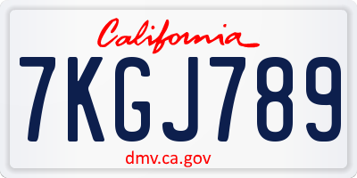 CA license plate 7KGJ789