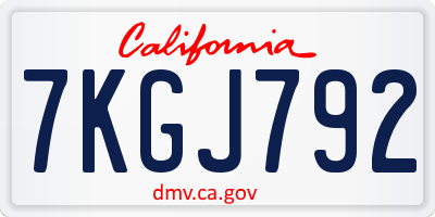 CA license plate 7KGJ792