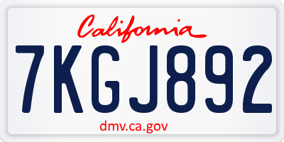 CA license plate 7KGJ892