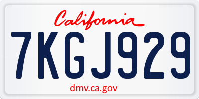 CA license plate 7KGJ929