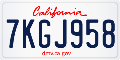 CA license plate 7KGJ958