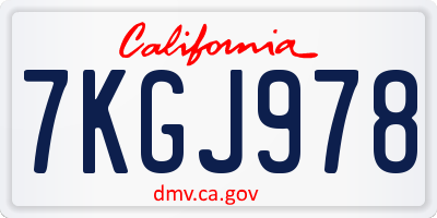 CA license plate 7KGJ978