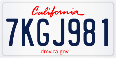 CA license plate 7KGJ981