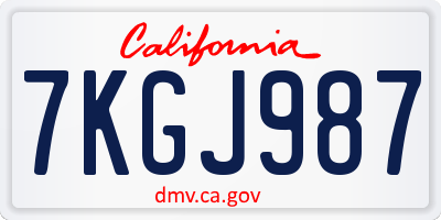 CA license plate 7KGJ987