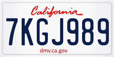 CA license plate 7KGJ989