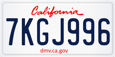 CA license plate 7KGJ996