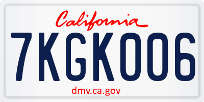 CA license plate 7KGK006