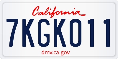 CA license plate 7KGK011