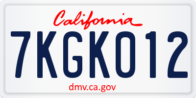 CA license plate 7KGK012