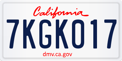 CA license plate 7KGK017