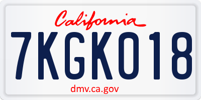CA license plate 7KGK018