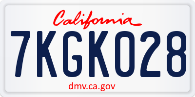 CA license plate 7KGK028