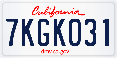 CA license plate 7KGK031