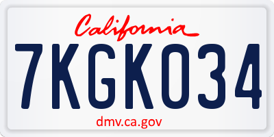 CA license plate 7KGK034