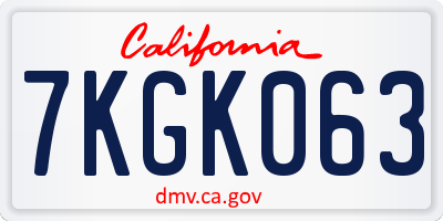 CA license plate 7KGK063