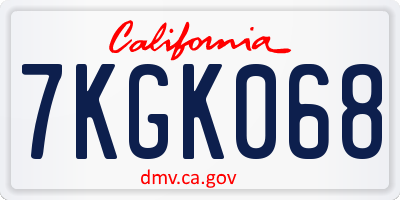 CA license plate 7KGK068