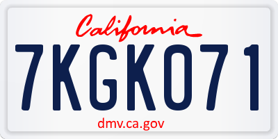 CA license plate 7KGK071