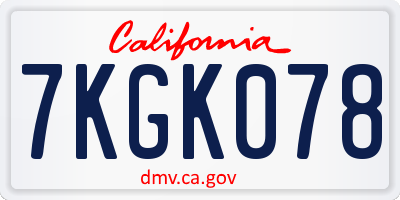 CA license plate 7KGK078