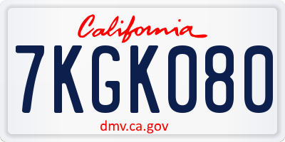 CA license plate 7KGK080