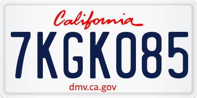 CA license plate 7KGK085
