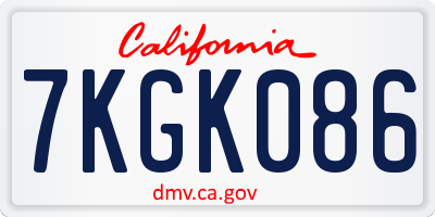 CA license plate 7KGK086