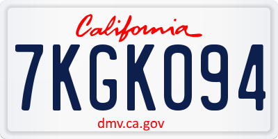 CA license plate 7KGK094