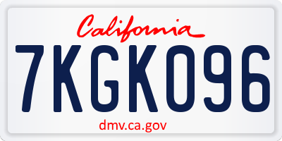 CA license plate 7KGK096