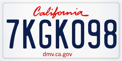 CA license plate 7KGK098