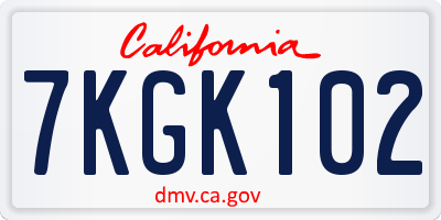 CA license plate 7KGK102