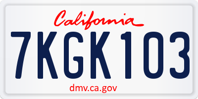CA license plate 7KGK103