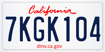 CA license plate 7KGK104