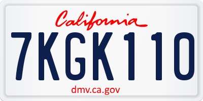 CA license plate 7KGK110
