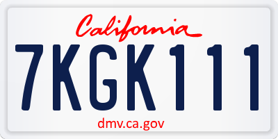 CA license plate 7KGK111