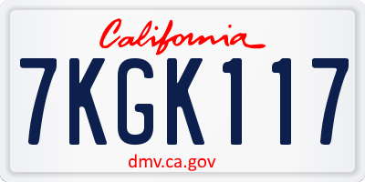CA license plate 7KGK117