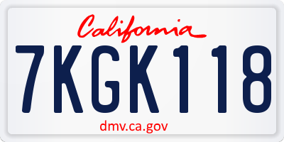 CA license plate 7KGK118