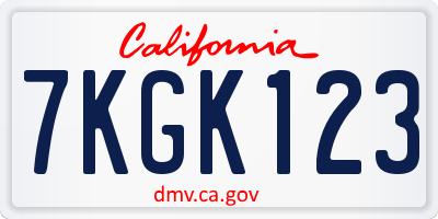 CA license plate 7KGK123
