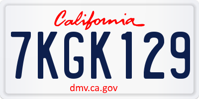 CA license plate 7KGK129