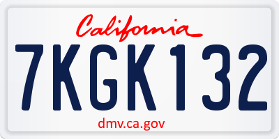 CA license plate 7KGK132