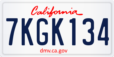 CA license plate 7KGK134